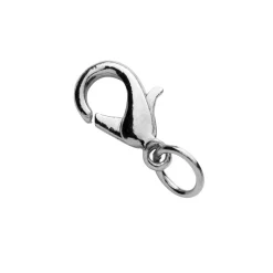 Smykkelås karabin med motring, lengde 12 mm – sølvfarget messing, 30 stk. låser med motringer
