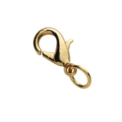 Smykkelås karabin med motring, lengde 12 mm – gullfarget messing, 30 stk. låser med motringer