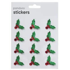 Stickers Jul, 3D-klistremerker metallic-kristtorn med røde perler, 12 stk.