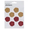 Stickers Jul, klistremerker som ligner vokssegl, 16 stk. i rødt og gull.