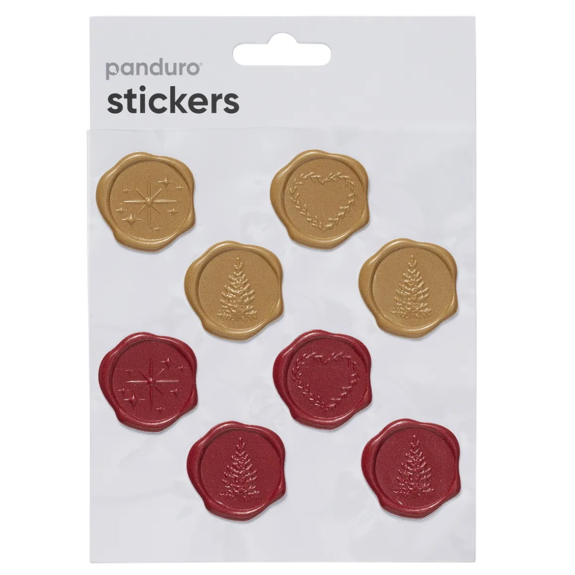 Stickers Jul, klistremerker som ligner vokssegl, 16 stk. i rødt og gull.