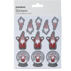 Stickers Jul, koselige nisser 3 ark med til sammen 33 klistremerker
