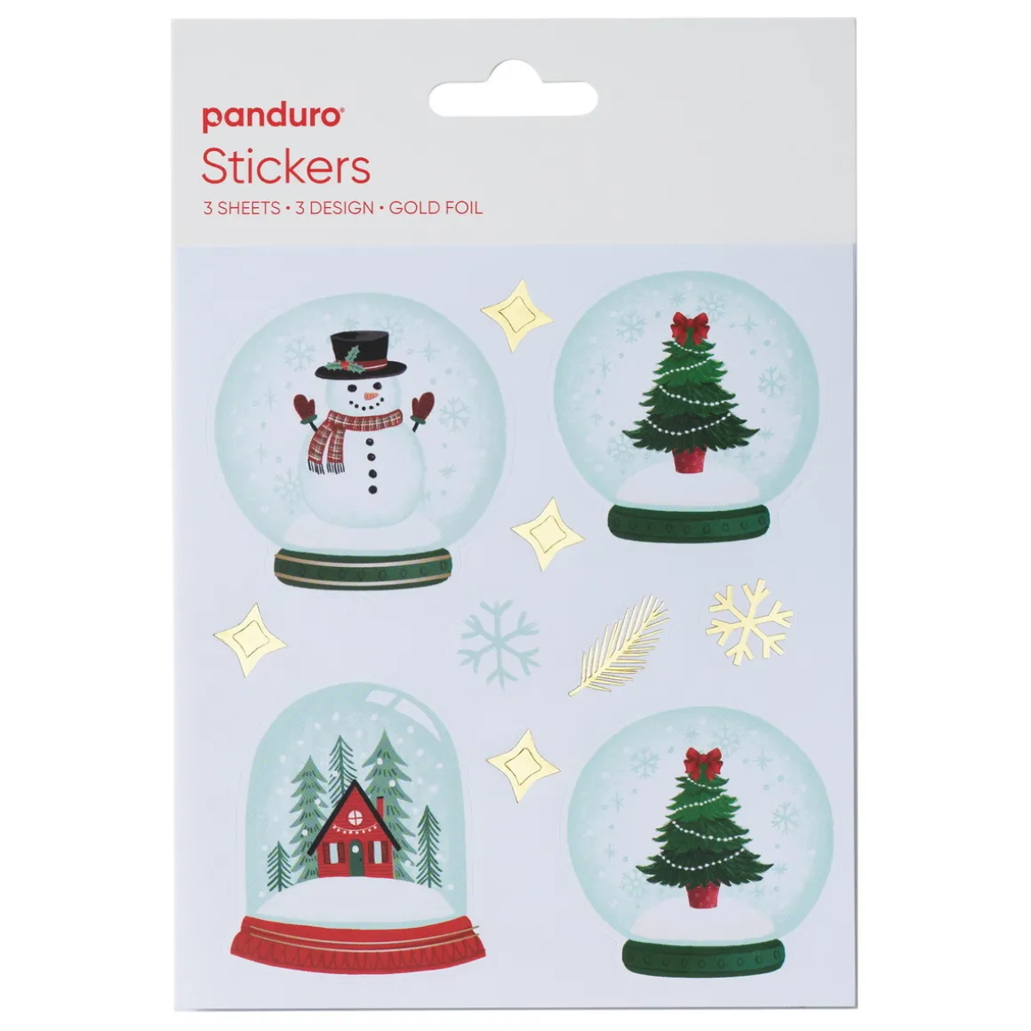 Stickers Jul og snøkuler, klistremerker med vinterlige snøkuler, 3 ark, 12×13,5 cm