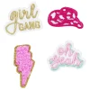 Stickers, 4 stk. broderte klistremerker – Girl gang, hatt, oh yeah og rosa lyn