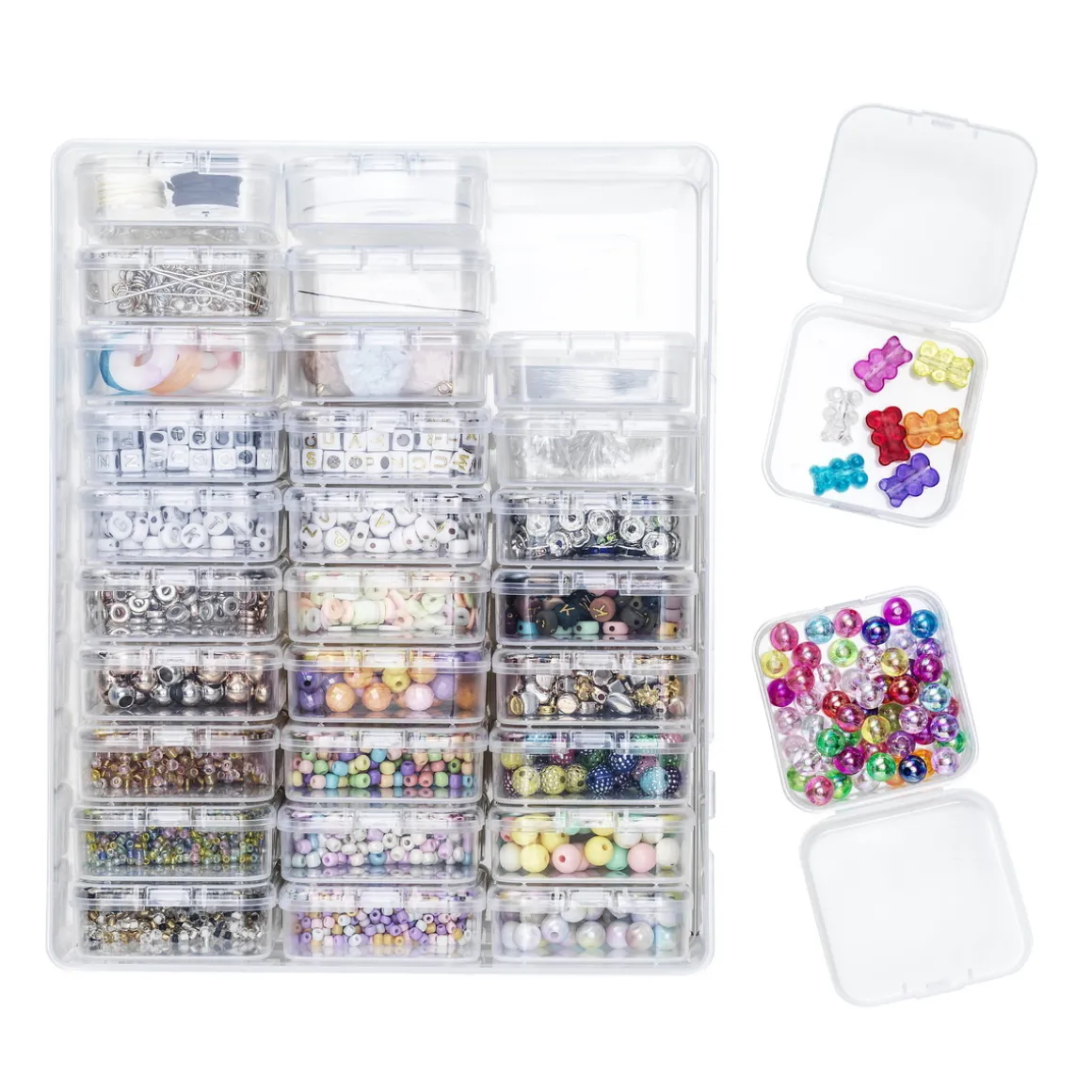 Stor boks med 30 blandede perler