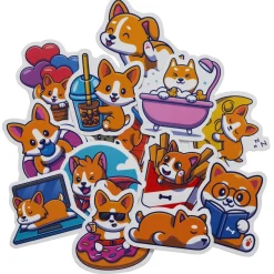 Store klistremerker med corgitema, 50 stk. 2,5–5 × 2,5–5 cm, avhengig av form