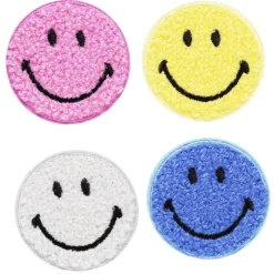 Strykemerker smileys 4 stk. Fluffy frotté-smileys, Ø40 mm
