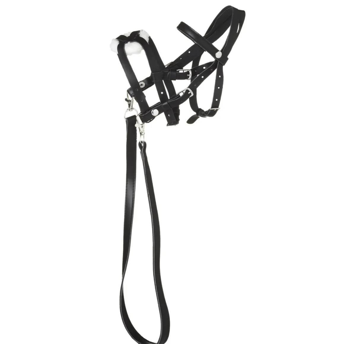 Svart bissel, hodelag med kryssneserem til kjepphest og hobby horse
