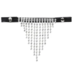 Svart pannebånd med flott hengende strass til kjepphest og hobby horse