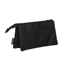Svart pennal av polyester med 3 rom og glidelås, 21×11,5×2,5 cm