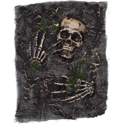 Tekstilduk med skjelett og dødninghode til Halloween-bordet ca. 38×53 cm