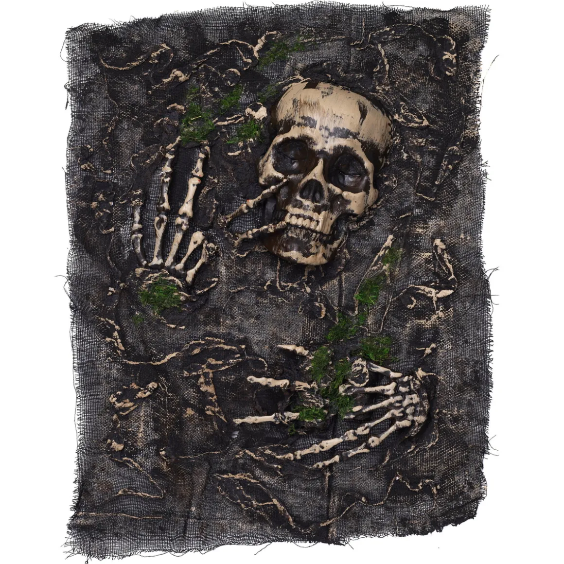 Tekstilduk med skjelett og dødninghode til Halloween-bordet ca. 38×53 cm