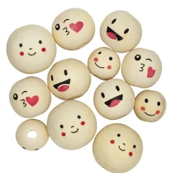 Trekuler med ansikter i form av smilefjes / emojis, med diameter 20–30 mm 12 stk.