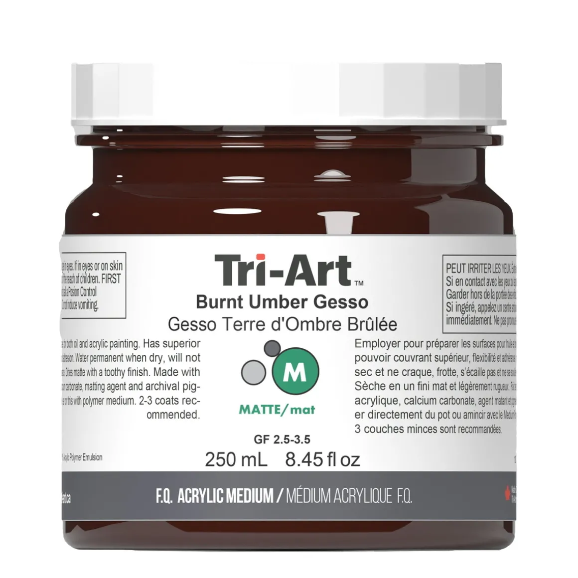 Tri-Art Medium Gesso Burnt Umber 250 ml, brun / rødbrun grunning for akrylmaling
