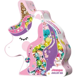 Unicorn smykkesett, kjempesøt enhjørningeske fylt med alt for å perle armbånd