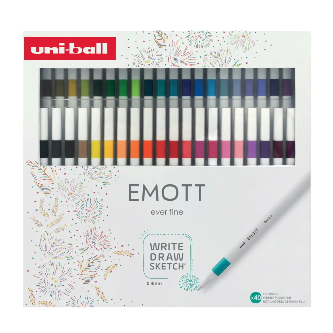 Uni Emott Ever Fine Fineliners 40-pakning, 0,4 mm spiss