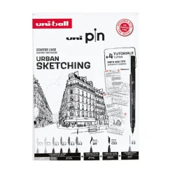 Uni Pin Fineliner Urban Sketching – 6 fineliners, brush, skråskjært og trykkblyant