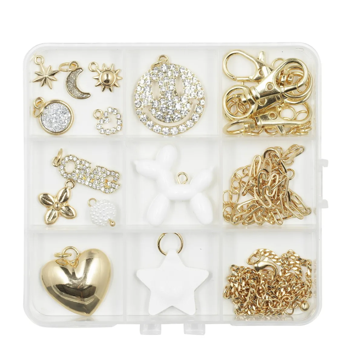 Veskeanheng og charms med masse bling og herlig attityde! 11 charms + lås og kjeder