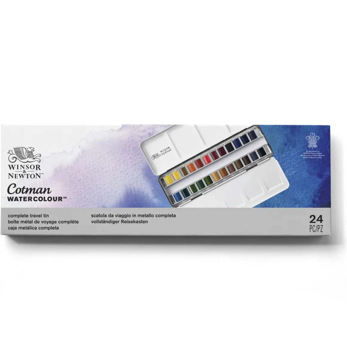 Winsor & Newton Cotman Sketch Box, akvarellmaling, 24 halvkopper i metalletui