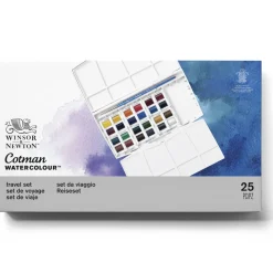 Winsor & Newton Cotman Travellers set, akvarellmaling i 24 halvkopper, etui og pensel